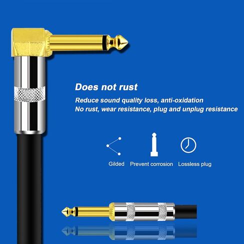 Guitar Cable - 6.35MM Male Head Audio Guitar Cable 10ft Electric Guitar Amplifier Cord - Right Angle to Right Angle 1/4 Inch Instrument Cable Guitar Amp Cable(Black) in Saudi Arabia