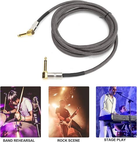 Guitar Cable - 6.35MM Male Head Audio Guitar Cable 10ft Electric Guitar Amplifier Cord - Right Angle to Right Angle 1/4 Inch Instrument Cable Guitar Amp Cable(Black) in Saudi Arabia