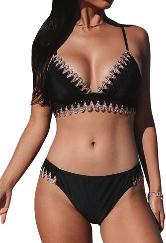 CUPSHE Women's Bikini Sets Two Piece Bathing Suit Plunging Deep V Neck Mid Rise Crisscross Self Tie Cheeky in Saudi Arabia