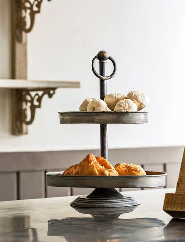 Creative Co-op EC0231 Metal 2-Tier Tray Decorative Accents, Black in Saudi Arabia