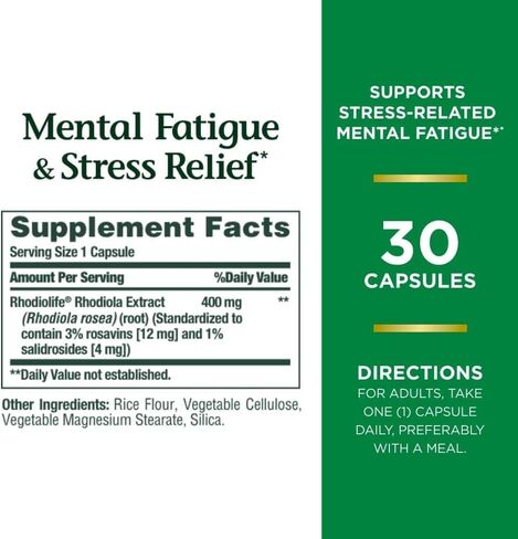 Nature's Bounty Mental Fatigue and Stress Relief, Rhodiola Supplement, 400 mg, Capsules, 30 Count in Saudi Arabia