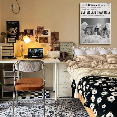 Better Late Than Ugly Poster Black and White Newspaper Postes Girl Dorm Room Art Women Wall Art College Decor Newspaper print Bar Cart Art Wall Art Trendy Print Canvas Poster 12x16in Unframed poster in Saudi Arabia