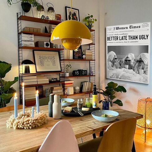 Better Late Than Ugly Poster Black and White Newspaper Postes Girl Dorm Room Art Women Wall Art College Decor Newspaper print Bar Cart Art Wall Art Trendy Print Canvas Poster 12x16in Unframed poster in Saudi Arabia
