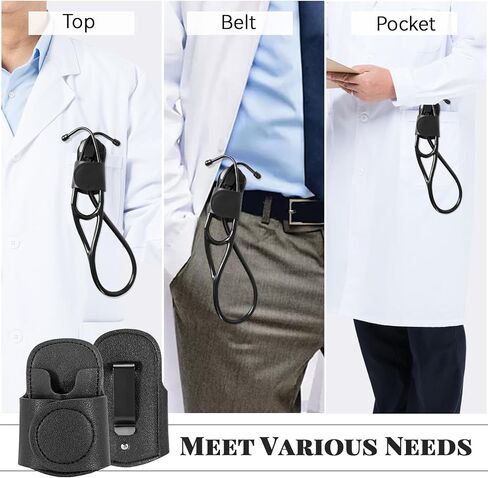 Leather Stethoscope Holder Hip Clip, Stethoscope Hip Holder for Waist Belt, Clip-on Stethoscope Holder for Physicians Nurses (black) in Saudi Arabia