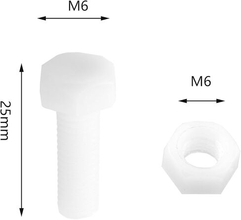 DZS ELEC 30 زوج M6x25mm النايلون الأبيض كامل الموضوع عرافة مسمار لولبي الرأس ومجموعة الجوز عرافة البراغي البلاستيك صواميل سداسية in Kuwait