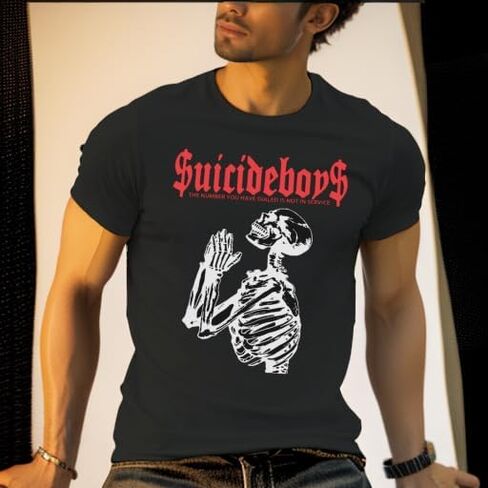 Skull Music Hip Hop T-Shirt, Black, Short Sleeve, Round Neck in Saudi Arabia