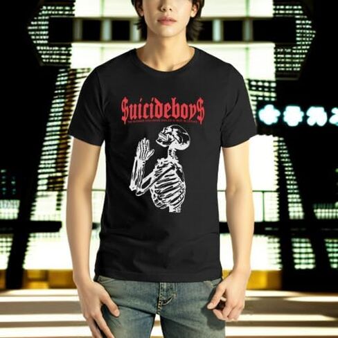 Skull Music Hip Hop T-Shirt, Black, Short Sleeve, Round Neck in Saudi Arabia