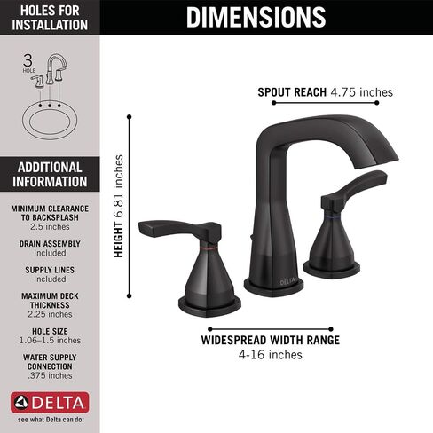 Delta Faucet Stryke Widespread Bathroom Faucet Chrome, Bathroom Faucet 3 Hole, Diamond Seal Technology, Metal Drain Assembly, Chrome 35776-MPU-DST in Saudi Arabia