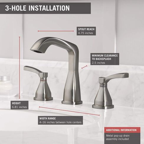 Delta Faucet Stryke Widespread Bathroom Faucet Chrome, Bathroom Faucet 3 Hole, Diamond Seal Technology, Metal Drain Assembly, Chrome 35776-MPU-DST in Saudi Arabia