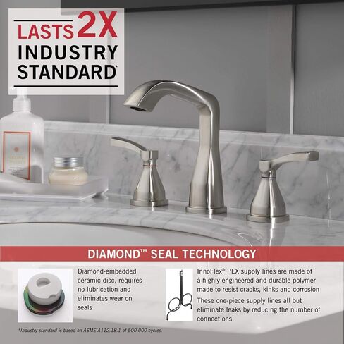 Delta Faucet Stryke Widespread Bathroom Faucet Chrome, Bathroom Faucet 3 Hole, Diamond Seal Technology, Metal Drain Assembly, Chrome 35776-MPU-DST in Saudi Arabia