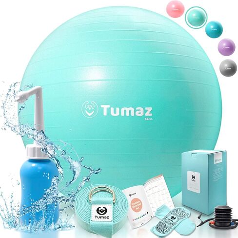 Tumaz Birth Ball - Birthing Ball for Pregnancy & Labor - Including Birthing Ball/Peri Bottle/Yoga Strap/Non-Slip Socks - Pregnancy Ball for Exercises Set with Quick Foot Pump & Instruction Poster in Kuwait