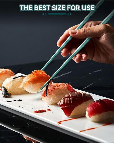 مجموعة 5 أزواج من أعواد الأكل الملونة المصنوعة من الألياف الزجاجية القابلة لإعادة الاستخدام، آمنة للاستخدام في غسالة الأطباق، مقاس 9.57 بوصة، تصميم ممتاز غير قابل للانزلاق مع حافظة - مثالية للمطبخ الياباني والكوري والصيني، هدية رائعة للحفلات in Kuwait