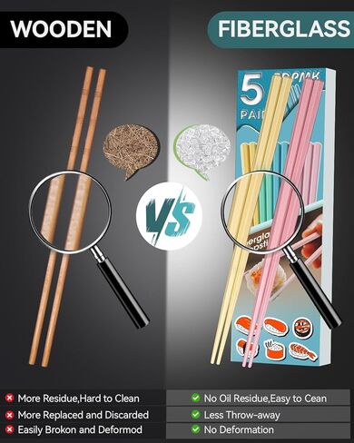 مجموعة 5 أزواج من أعواد الأكل الملونة المصنوعة من الألياف الزجاجية القابلة لإعادة الاستخدام، آمنة للاستخدام في غسالة الأطباق، مقاس 9.57 بوصة، تصميم ممتاز غير قابل للانزلاق مع حافظة - مثالية للمطبخ الياباني والكوري والصيني، هدية رائعة للحفلات in Kuwait