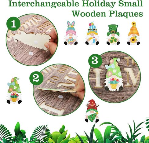 Interchangeable Welcome Sign for Front Door with 4 Seasonal Wreaths and 15 Icons, Farmhouse Front Porch Decor Rustic Wooden Wall Sign with LED Lights, Outdoor Seasonal Welcome Home Decorations in Saudi Arabia