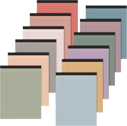 12 قطعة من وسادات الكتابة القانونية الملونة مقاس 8.5 بوصة × 11 بوصة، بقاعدة ضيقة 50 ورقة لكل مفكرة، لوحة كتابة مثقوبة صغيرة، لوازم مكتبية للمدرسة والكلية والمكتب (متعددة الألوان) in Saudi Arabia