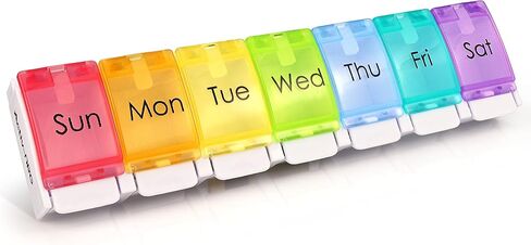 Weekly Pill Organiser, BPA Free 7 Day Travel Pill Box Case with Large Compartments and A Unique Spring Assisted Open Design to Hold Tablets, Vitamins, Medication, Cod Liver Oil, and Other Supplements in Saudi Arabia