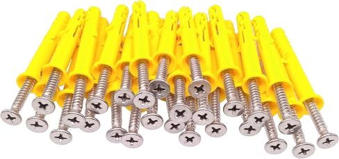 50pcs 304 Stainless Steel M5 x 40mm Phillips Flat Head Self Tapping Screws and 8 x 40mm Plastic Drywall Ribbed Anchors in Saudi Arabia
