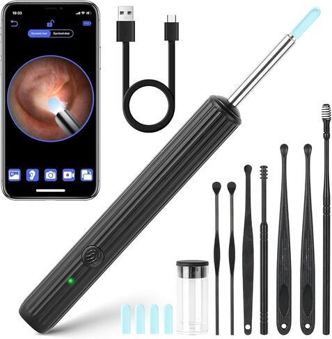 إزالة شمع كاميرا الأذن، أداة تنظيف الأذن بدقة 1080 بكسل عالية الدقة مع كاميرا ومنظار الأذن مع ضوء، منتقي الأذن مع كاميرا 8 قطع مجموعة إزالة شمع الأذن المحمولة لملعقة الأذن ومنظف كاميرا الأذن لهاتف iPhone وAndroid in Kuwait