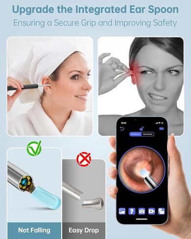 إزالة شمع كاميرا الأذن، أداة تنظيف الأذن بدقة 1080 بكسل عالية الدقة مع كاميرا ومنظار الأذن مع ضوء، منتقي الأذن مع كاميرا 8 قطع مجموعة إزالة شمع الأذن المحمولة لملعقة الأذن ومنظف كاميرا الأذن لهاتف iPhone وAndroid in Kuwait