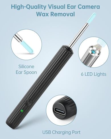 إزالة شمع كاميرا الأذن، أداة تنظيف الأذن بدقة 1080 بكسل عالية الدقة مع كاميرا ومنظار الأذن مع ضوء، منتقي الأذن مع كاميرا 8 قطع مجموعة إزالة شمع الأذن المحمولة لملعقة الأذن ومنظف كاميرا الأذن لهاتف iPhone وAndroid in Kuwait