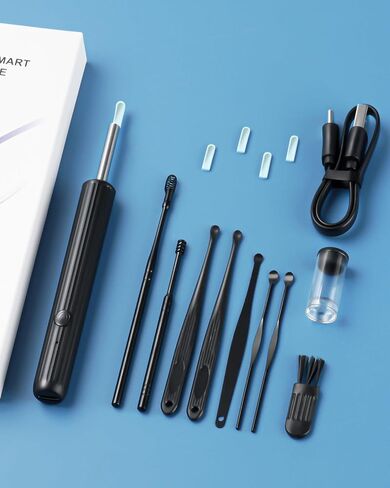 إزالة شمع كاميرا الأذن، أداة تنظيف الأذن بدقة 1080 بكسل عالية الدقة مع كاميرا ومنظار الأذن مع ضوء، منتقي الأذن مع كاميرا 8 قطع مجموعة إزالة شمع الأذن المحمولة لملعقة الأذن ومنظف كاميرا الأذن لهاتف iPhone وAndroid in Kuwait