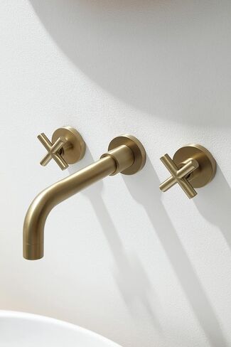 SITGES Brushed Nickel Bathroom Faucet, Double Handle Wall Mount Bathroom Sink Faucet and Rough in Valve Included (Brushed Nickel) in Saudi Arabia
