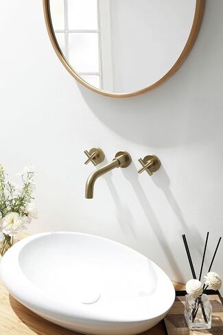 SITGES Brushed Nickel Bathroom Faucet, Double Handle Wall Mount Bathroom Sink Faucet and Rough in Valve Included (Brushed Nickel) in Saudi Arabia