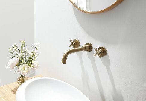 SITGES Brushed Nickel Bathroom Faucet, Double Handle Wall Mount Bathroom Sink Faucet and Rough in Valve Included (Brushed Nickel) in Saudi Arabia