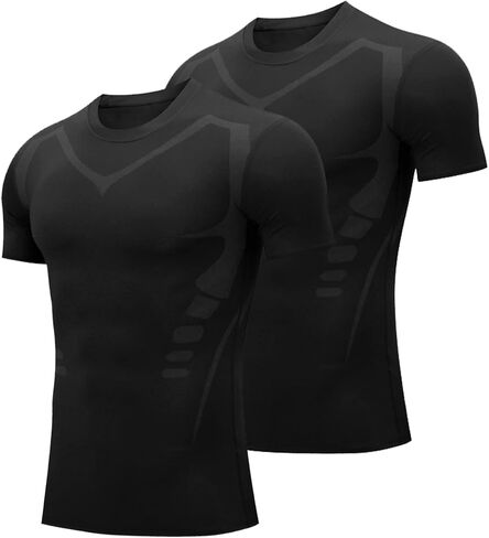 Men's Compression Baselayer Short Sleeve Sports Athletic Workout T-Shirts Dry Fit Muscle Shirts 2 Pack in Kuwait
