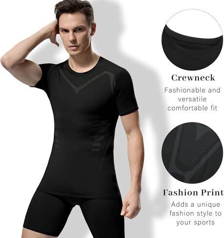 Men's Compression Baselayer Short Sleeve Sports Athletic Workout T-Shirts Dry Fit Muscle Shirts 2 Pack in Kuwait