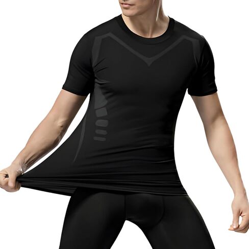 Men's Compression Baselayer Short Sleeve Sports Athletic Workout T-Shirts Dry Fit Muscle Shirts 2 Pack in Kuwait