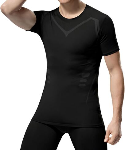 Men's Compression Baselayer Short Sleeve Sports Athletic Workout T-Shirts Dry Fit Muscle Shirts 2 Pack in Kuwait