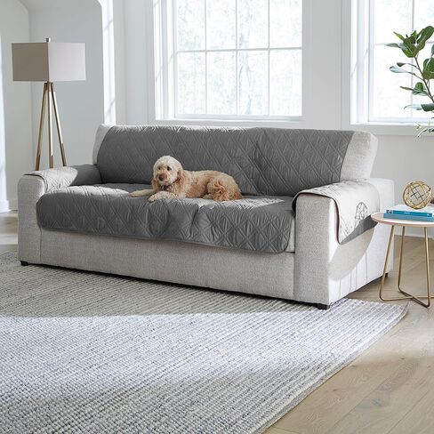 غطاء أريكة SureFit Gemma X-Large واقي الأثاث، أغطية أثاث واقية للحيوانات الأليفة من الألياف الدقيقة المقاومة للماء مع ظهر مانع للانزلاق، أغطية أريكة قابلة للغسل في الغسالة، غطاء أثاث فردي رمادي داكن in Kuwait