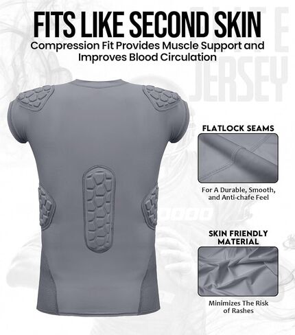 قميص كرة قدم مبطن للبالغين من Exxact Sports Elite 6-Pad مع حماية للصدر والكتف والأضلاع والعمود الفقري، قميص ضغط مبطن لكرة القدم للرجال in Kuwait