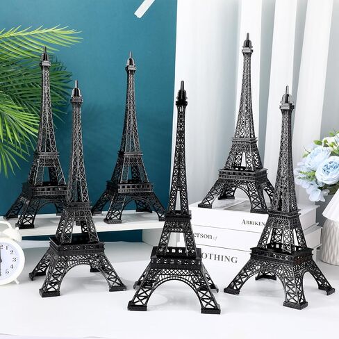 Therwen 6 Pcs 15'' Eiffel Tower Statue Decor Alloy Metal Paris French Eiffel Tower Model Collectible Figurine Paris Eiffel Tower Craft Art Statue Model Party Decoration Gift for Cake Topper (Black) in Saudi Arabia