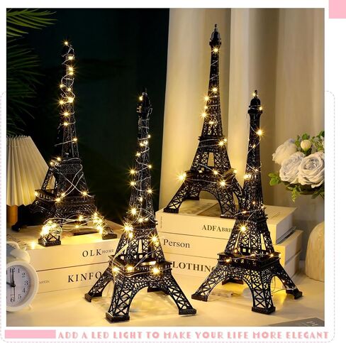 Therwen 6 Pcs 15'' Eiffel Tower Statue Decor Alloy Metal Paris French Eiffel Tower Model Collectible Figurine Paris Eiffel Tower Craft Art Statue Model Party Decoration Gift for Cake Topper (Black) in Saudi Arabia