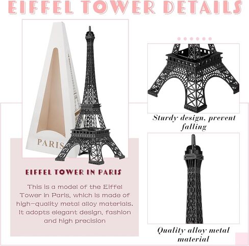 Therwen 6 Pcs 15'' Eiffel Tower Statue Decor Alloy Metal Paris French Eiffel Tower Model Collectible Figurine Paris Eiffel Tower Craft Art Statue Model Party Decoration Gift for Cake Topper (Black) in Saudi Arabia