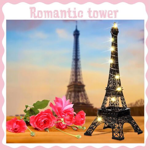 Therwen 6 Pcs 15'' Eiffel Tower Statue Decor Alloy Metal Paris French Eiffel Tower Model Collectible Figurine Paris Eiffel Tower Craft Art Statue Model Party Decoration Gift for Cake Topper (Black) in Saudi Arabia