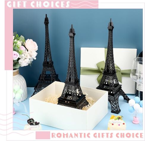 Therwen 6 Pcs 15'' Eiffel Tower Statue Decor Alloy Metal Paris French Eiffel Tower Model Collectible Figurine Paris Eiffel Tower Craft Art Statue Model Party Decoration Gift for Cake Topper (Black) in Saudi Arabia