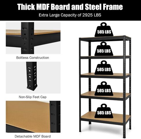 Tangkula 72" Storage Shelves, Heavy Duty Steel Frame 5-Tier Garage Shelf, Metal Multi-Use Storage Shelving Unit for Home/Office/Dormitory/Garage in Saudi Arabia