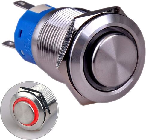 Taien Momentary Push button Switch 19mm 3/4" 1NO1NC ON/OFF Silver Stainless Steel Shell with 12V Blue LED Light for Car DIY in Saudi Arabia