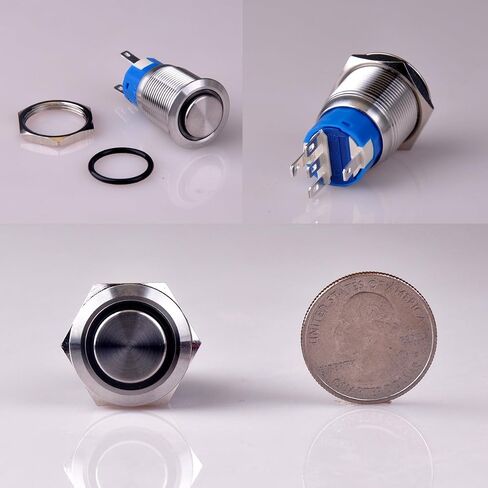Taien Momentary Push button Switch 19mm 3/4" 1NO1NC ON/OFF Silver Stainless Steel Shell with 12V Blue LED Light for Car DIY in Saudi Arabia
