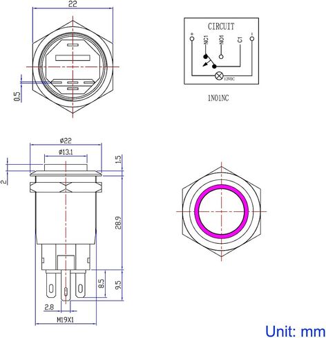 Taien Momentary Push button Switch 19mm 3/4" 1NO1NC ON/OFF Silver Stainless Steel Shell with 12V Blue LED Light for Car DIY in Saudi Arabia