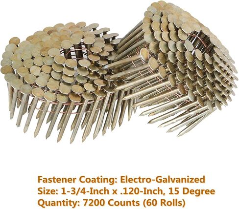 7200 Count Coil Siding Nail Full Round Head Wire Collated Coil 15-Degree 1-3/4-Inch x .120-Inch Smooth Shank Electro Galvanized Coil Roofing Nails in Saudi Arabia
