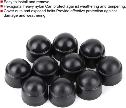 10 قطع 15 ملم/0.59 بوصة أغطية حماية مسمار الجوز، غطاء حماية M8 غطاء بلاستيكي سداسي مسامير صواميل غطاء رأس ملحق، أسود in Kuwait