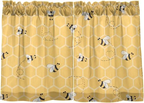 Yellow Bees Honey Kitchen Curtains 36 inch Length Light Filtering Tier Curtains Short Valance for Kitchen Bathroom Bedroom Kids Living Room, 2 Panels (27 W x 36 L) in Saudi Arabia