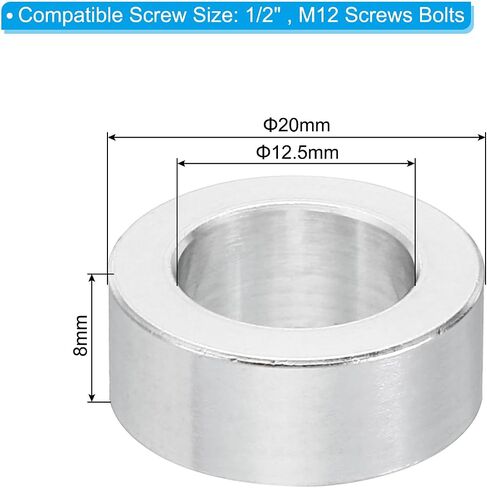 PATIKIL M12 Aluminum Spacers, 5 Pcs Metal Spacer Aluminum 12.5mm ID x 20mm OD x 8mm L Aluminum Spacer Screw Standoff Round for 1/2inch or M12 Screw Bolts in Saudi Arabia