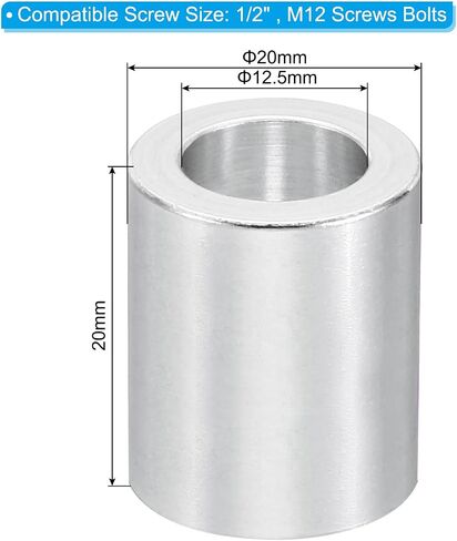 PATIKIL M12 Aluminum Spacers, 5 Pcs Metal Spacer Aluminum 12.5mm ID x 20mm OD x 8mm L Aluminum Spacer Screw Standoff Round for 1/2inch or M12 Screw Bolts in Saudi Arabia