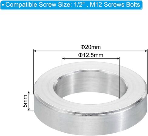 PATIKIL M12 Aluminum Spacers, 5 Pcs Metal Spacer Aluminum 12.5mm ID x 20mm OD x 8mm L Aluminum Spacer Screw Standoff Round for 1/2inch or M12 Screw Bolts in Saudi Arabia