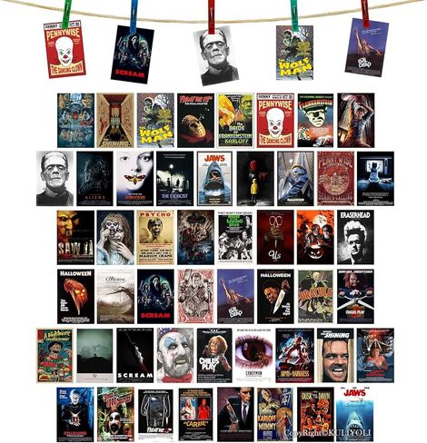 KULIYOLI 50PCS Classic Horror Movie Poster Wall Collage Kit Aesthetic Pictures Collage Vintage Film Photo Wall Home Theater Room Dorm Bedroom Wall Decor 4" x 6" in Saudi Arabia